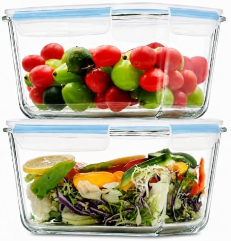 2 Pack Large Glass Storage Containers with Lids 85oz/10.5cup Big Airtight Glass Food Storage Containers for Rotisserie Chicken Watermelon Meal Prep, BPA Free, Freezer Dishwasher Oven Safe