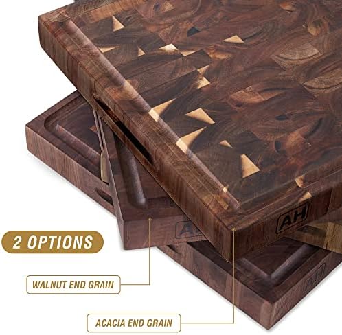 AZRHOM Large Solid Acacia Wood Butcher Block 17x13x1.5 in Cutting Board
