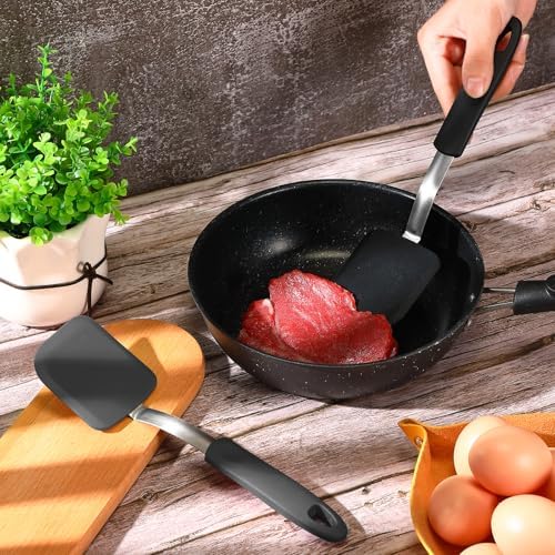 2 Pcs Mini Silicone Cookie Brownie Spatula,Solid Flat,Black, Grey