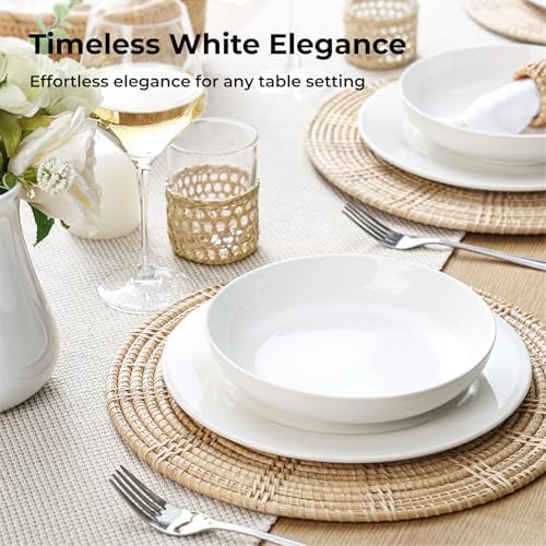 Y YHY 7.8'' Pasta Bowls for Small Portions, 22 Ounce Salad White Bowl Plates Set of 6, Porcelain Dishes for Serving Dinner - Dinnerware Sets Microwave Dishwasher Safe Thanksgiving Day Gift