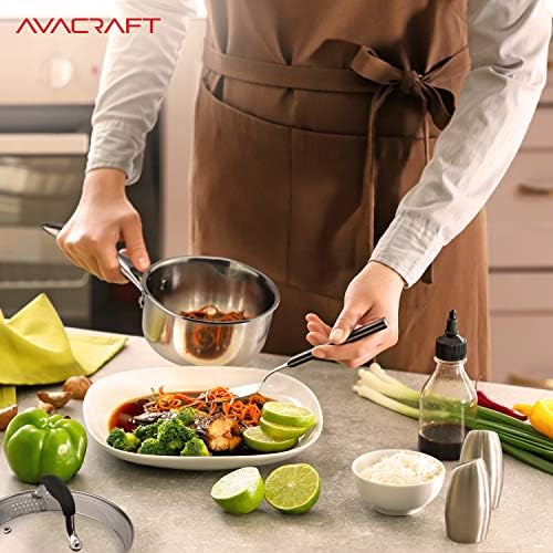 AVACRAFT Tri-Ply Stainless Steel Saucepan with Glass Strainer Lid, Two Side Spouts, Ergonomic Handle, Multipurpose Sauce Pan with Lid, Sauce Pot, Cooking Pot (Tri-Ply Full Body, 1.5 Quart)