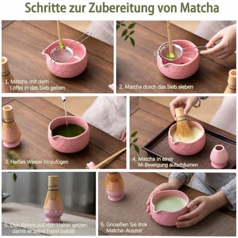Buucup Matcha Whisk Set, Ceramic Matcha Kit with Bowl & Tools, Pink