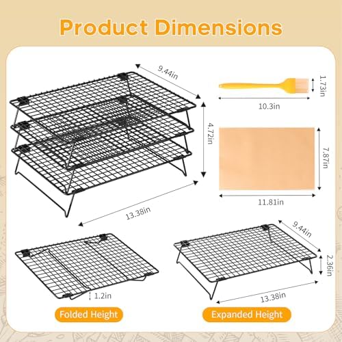 3-Tier Baking Cooling Rack with Legs, 13"x 9" w/50 Parchment Paper