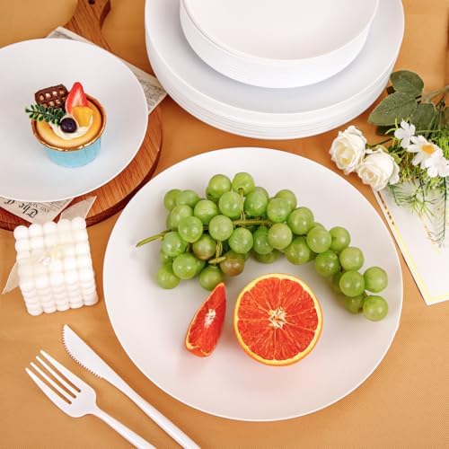EjonirInjonir 150pcs Heavy-Duty White Plastic Plates for Party Serves 30