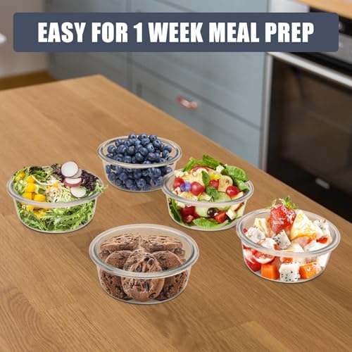 6 Pack 13oz Small Round Glass Meal Prep Containers with Airtight Lids