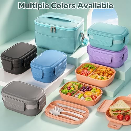 Bento Box Adult with Insulated Lunch Bag - 3 Stackable Leak-Proof Lunch Box