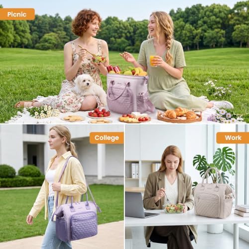 LOVEVOOK Lunch Bag Women,Puffy Insulated Lunch Box Women with Cup Holder