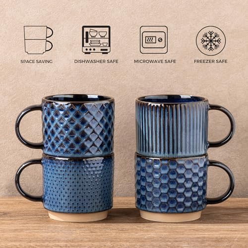 GBhome 12 OZ Stackable Coffee Mugs Set of 6, Ceramic Coffee Cups Set