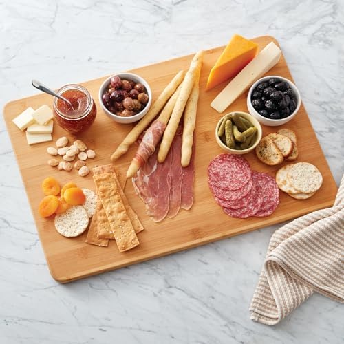 Farberware Extra-Large Wood Cutting Board, Reversible Chopping Board for Kitchen Meal Prep and Serving, Charcuterie Board, 14.17-Inch x 20.08-Inch, Bamboo
