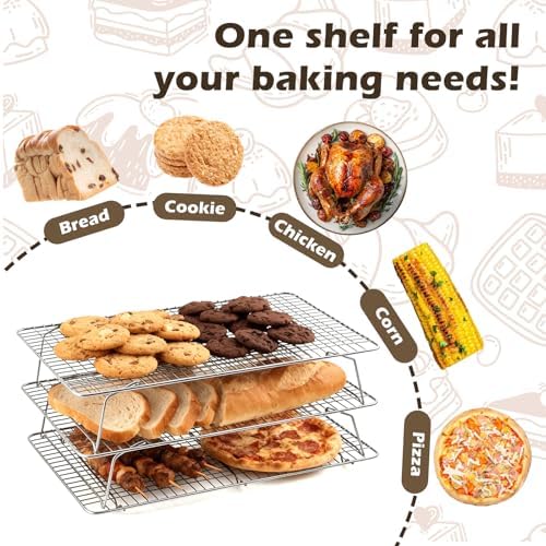 Pleafind 3 PCS Silver Stackable Cooling Rack -16 x 10 Inch Wire Rack, Heavy Duty Stainless Steel Baking Racks, Cooling Racks for Cooking and Baking Cookie Pizza Cake, Oven and Dishwasher Safe
