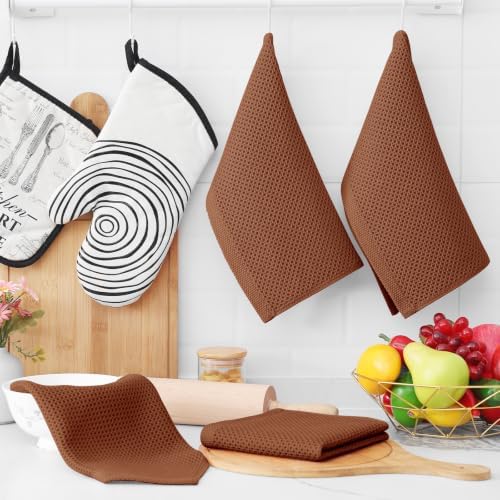 Homaxy 100% Cotton Waffle Weave Kitchen Dish Cloths 12-Pack, Caramel