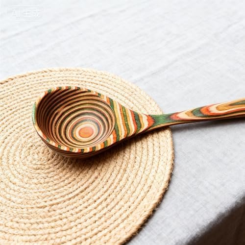 Wooden Cooking Spoon - 10.6-inch Deep Soup Ladle with Long Handle - Thick & Vibrant Colors, Solid Wood for Cooking, Serving, Stirring
