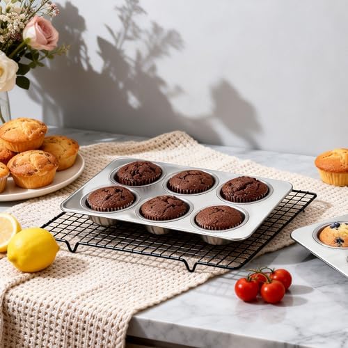 LIANYU 2 Pack Muffin Pan 6 Cups, Premium Stainless Steel Cupcake Tin Mold