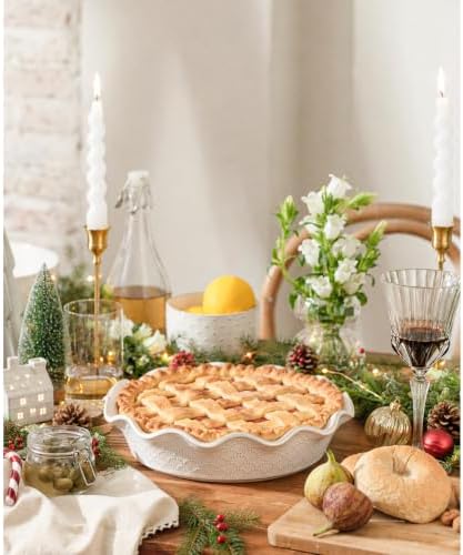Ceramic Deep Pie Pan for Baking, 11 inch Porcelain Pie Dish for Apple Pie, Oven & Dishwasher Safe, Farmhouse Decor, 48 Ounce Deep Plate for Kitchen, Non-Stick Pie Pans, Embossed Firework