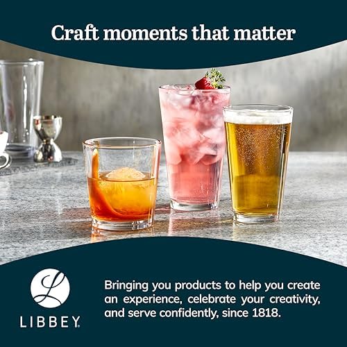 Libbey Bar Essentials Hi Ball Drinking Glasses, Clear Restaurant Quality Tall Drinking Glasses Set of 6, Modern Cocktail Glasses Set for Everyday Use