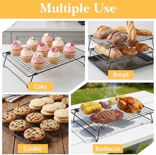 4 Pcs 13.4x9.6inch Cooling Racks for Cooking and Baking Stackable Wire Cooling Rack with Stackable Legs Baking Rack for Cookies Cakes Pizza Roasting Drying