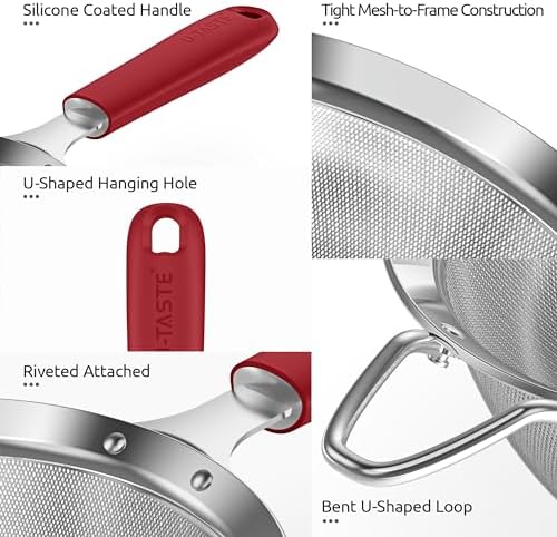 U-Taste Fine Mesh Strainer, 18/8 Stainless Steel Sieve 30 Mesh, S/Red