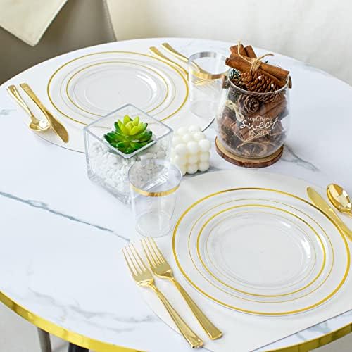 I00000 60 Pcs Clear Gold Plastic Plates, Premium Disposable Party Plates