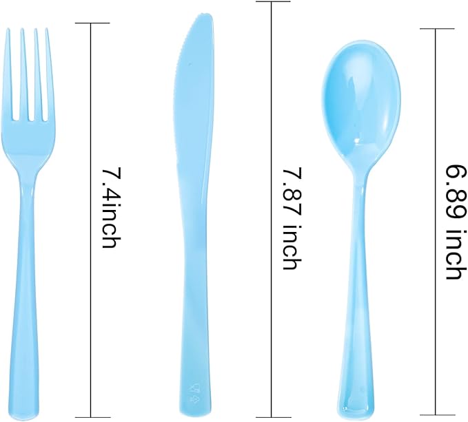 WDF 160 Piece Blue Plastic Silverware - Heavy Duty Blue Silverware Includes 80 Forks, 40 Spoons, 40 Knives, Disposable Plastic Utensils Perfect for Wedding, Graduation, Party,Easter
