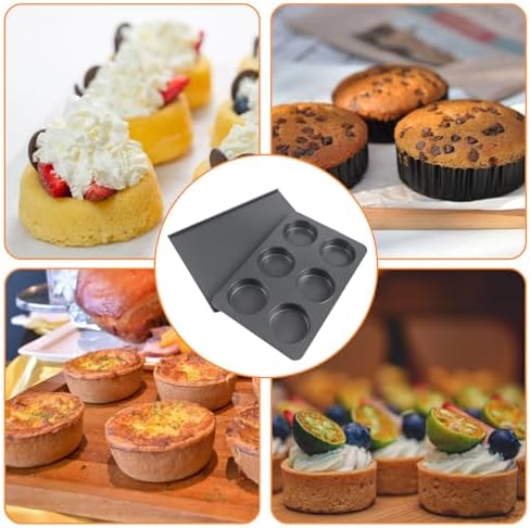 6 Cup Muffin Pan with Lid, Carbon Steel Non Stick Cupcake Pans for Baking, 9 x 13 Inch Even Crical Deep Baking Pan for Cup Cake, English Muffin, Whoopie Pie, Hamburger Buns