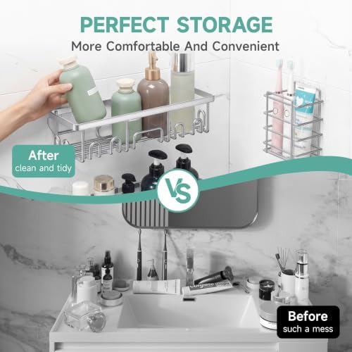 Veken Shower Caddy 6-Pack, Bathroom Organizers and Storage, Matte Silver