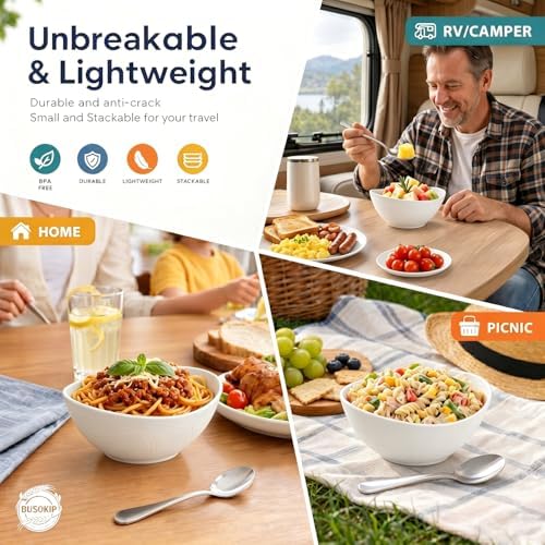 Soup Bowls Sets of 6, Unbreakable Wheat Straw Bowls 26oz - White