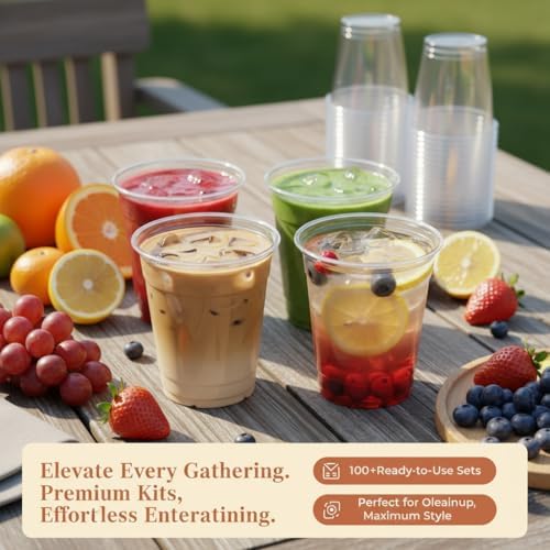 110 Pack 20 oz Disposable Clear Plastic Cups with Lids and Straws