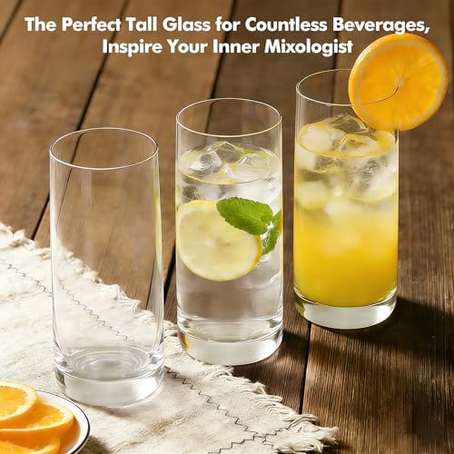 Highball Glasses Set of 6, Clear Drinking Glass for Mixed Drink