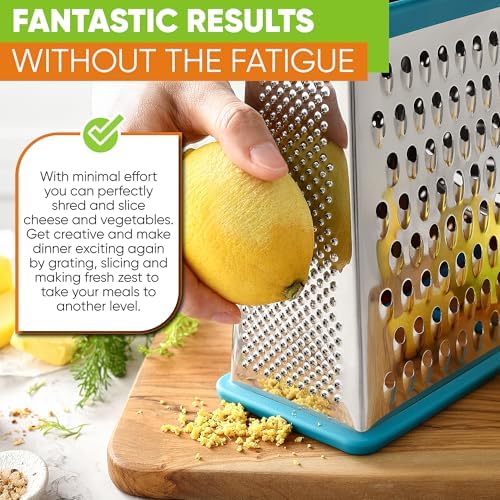 Spring Chef Stainless Steel XL Cheese Grater for Kitchen, Teal