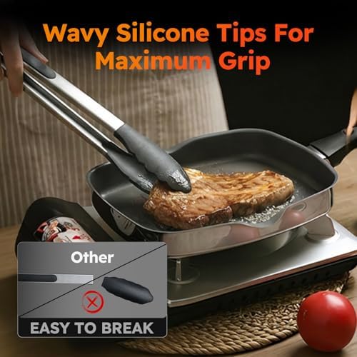 HST Non Stick Cooking Tongs Silicone Tips, 3 Pack 12 Inch Black BBQ Baking