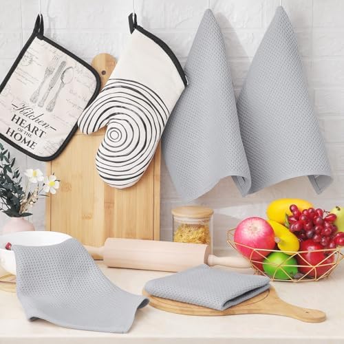 Homaxy 100% Cotton Waffle Weave Kitchen Dish Cloths 24-Pack, Light Gray