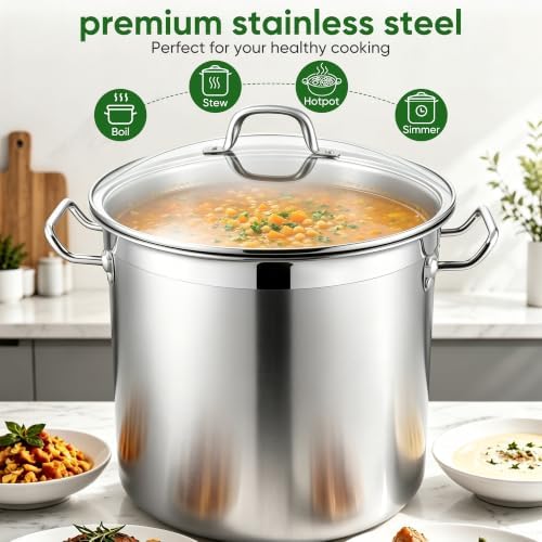 E-far 24 Quart Tri-Ply Stock Pot with Lid, Stainless Steel Cooking Pot