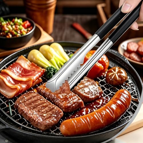 2 Pack Stainless Steel Ice Tongs, 6 Inch Small Tongs With Black Silicone Handles Metal Tongs - Ideal for Ice Cubes, Fruits, Ice Buckets, Sugar Cubes, Home Kitchen Use Small Serving Tongs