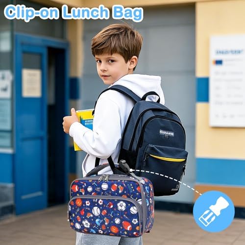 FlowFly Kids Lunch box with buckle Insulated Cooler Back to School Thermal Meal Tote Kit for Girls, Boys (Rugby)