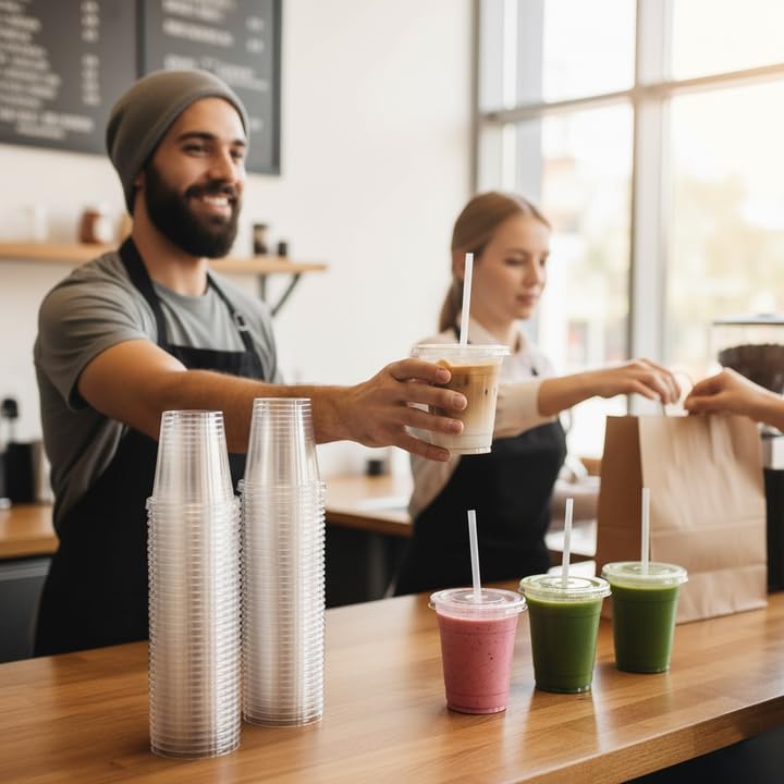 16oz 50 Pack Plastic Cups with Lids and Straws