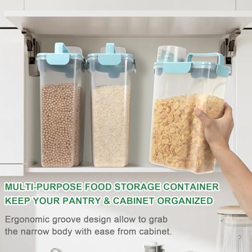 TBMax Airtight Rice Container 10 Lbs Cereal Dispenser, Small Pet Cat Dog Food Storage Container, Plastic Kitchen Pantry Food Storage Holder with Cup -Light Blue