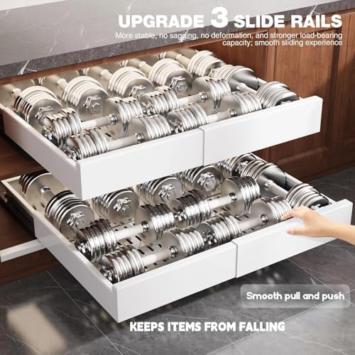 Seinloes 4 Pack Pull Out Cabinet Organizer Expandable Width(15"-25") and Depth(17"-24"),Slide Out Drawers With Raising Pad for Framed Cabinets,No Drill Roll Out Shelves for Kitchen,Bathroom,White
