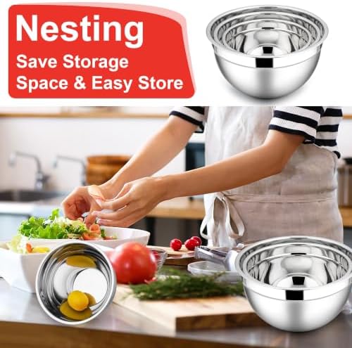 E-far Mixing Bowls with Lids Set, 6-Piece Stainless Steel Salad Bowls