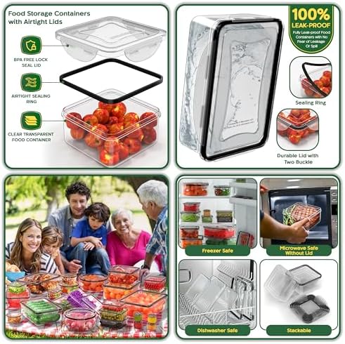 RockBerry 66 Pcs Food Storage Containers with Lids Airtight, Total 19075ML