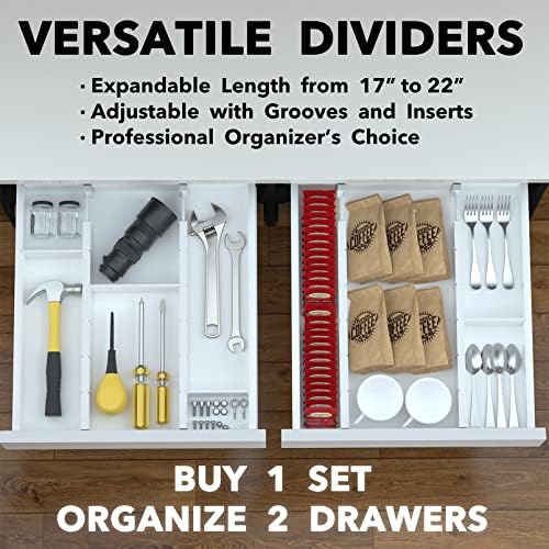 SpaceAid Bamboo Drawer Dividers with Inserts and Labels, Kitchen Adjustable Drawer Organizers, Expandable Organization for Home, Office, Dressers, 4 Dividers with 9 Inserts (17"-22" White)