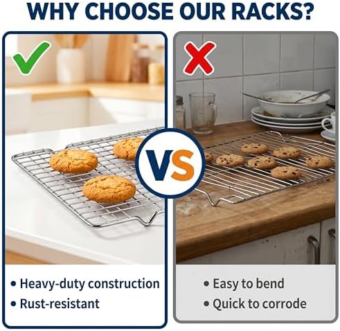 Cooling Rack Set of 2, 10" x 16" No Warp Heavy Duty Stainless Steel Baking Rack - Fits Jelly Roll Cookie Sheet Pan, Oven Safe 575°F, for Baking, Roasting & Dehydrating, Dishwasher Safe