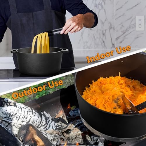 P&P CHEF 2 In 1 Black Dutch Oven Pot with Lid for Bread Baking, 5Qt