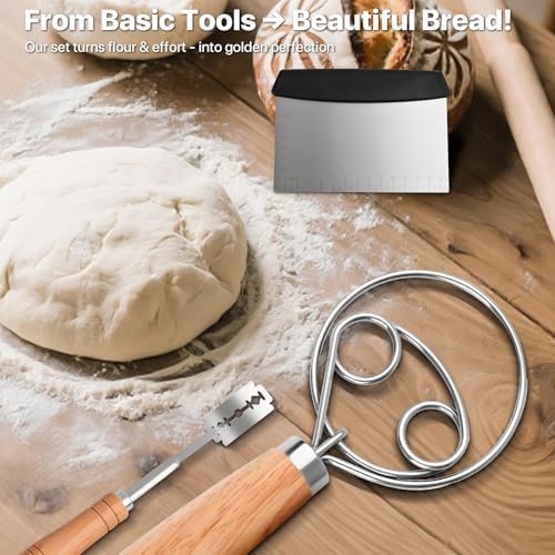 GIRLA Dough Whisk【Set of 3】Danish Dough Whisk,Dough Scraper & Bread Blades