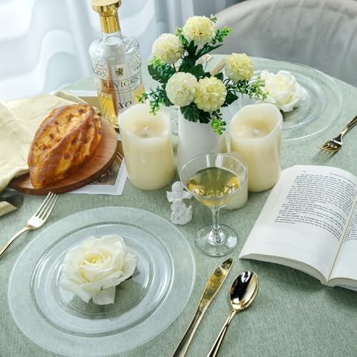 FLOWERCAT 60PCS Clear Plastic Plates - Disposable Clear Plates Heavy Duty for Fall Party/Wedding/Birthday- Include 30PCS 10.25inch Dinner Plates and 30PCS 7.5inch Dessert/Salad Plates