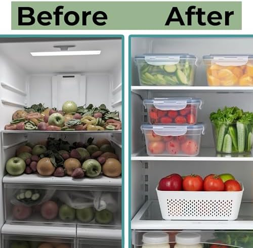 5 Pack Large Fruit Storage Containers for Fridge with Removable Colander