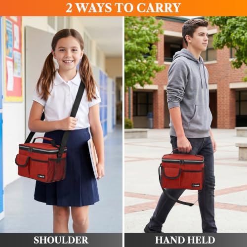 opux Insulated Lunch Box Adult, 14 Can Leakproof Cooler Bag Kid, Red