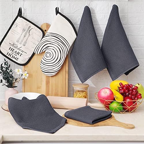 Homaxy 100% Cotton Waffle Weave Kitchen Dish Cloths 18-Pack, Dark Grey