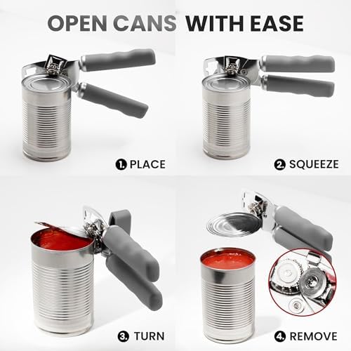 Zulay Kitchen Manual Can Opener Heavy Duty Patented Stainless Steel, Gray