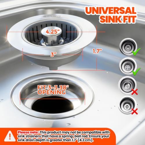 3 in 1 Kitchen Sink Drain Strainer Stopper Basket Pop Up Silver