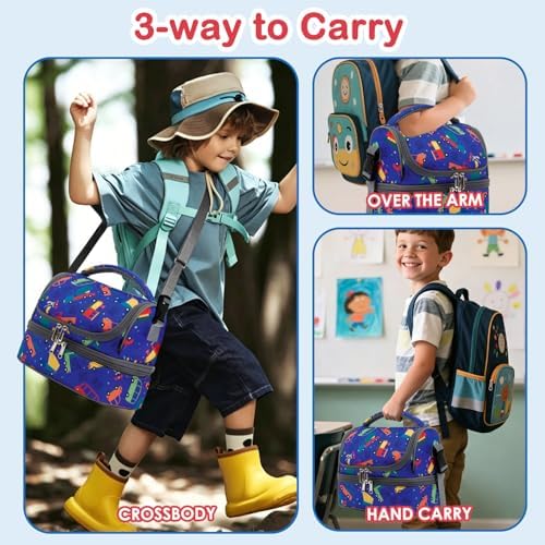 FlowFly Kids Double Decker Cooler Insulated Lunch Bag Large Tote for Boys, Girls, Men, Women, With Adjustable Strap, Car